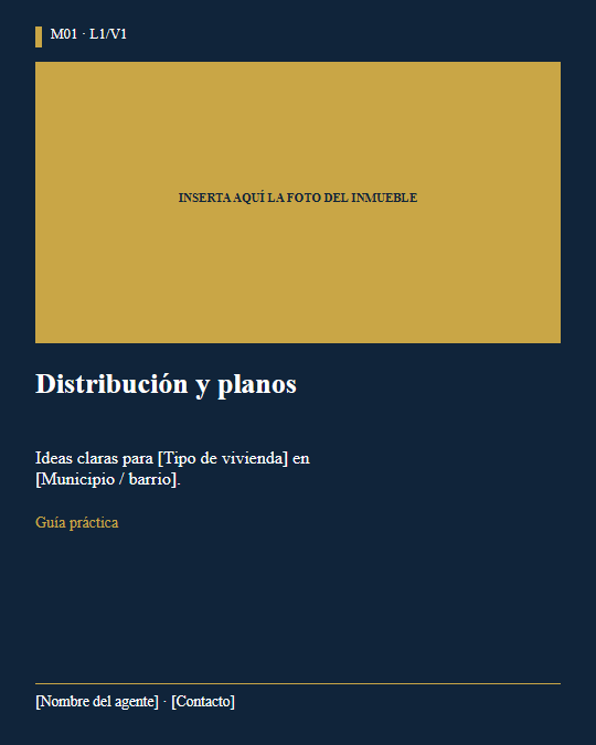 Vista previa real de la plantilla M01: Distribución y planos